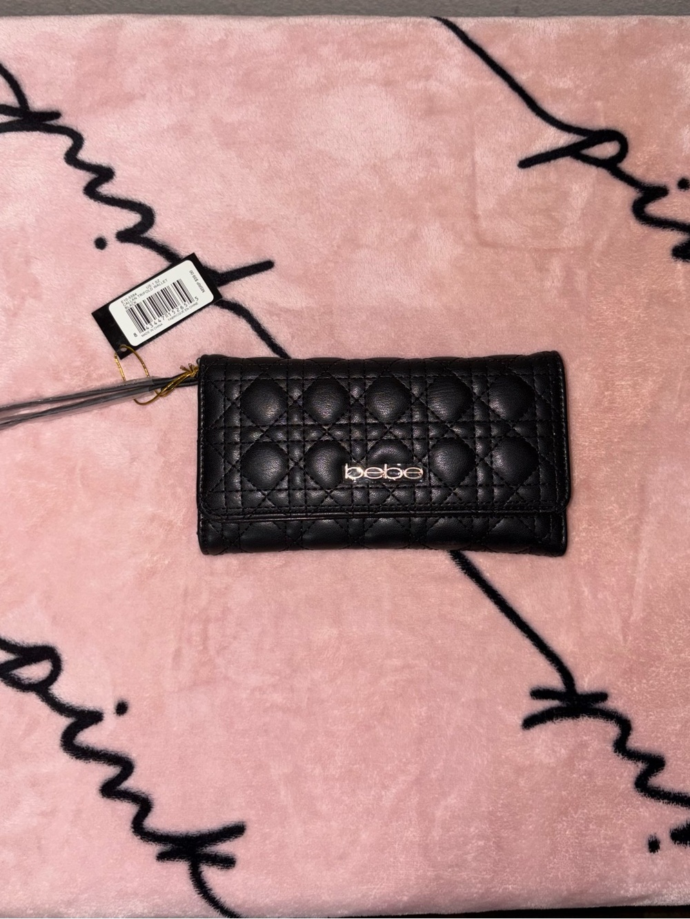 bebe Black Quilted Leather Wallet Wristlet